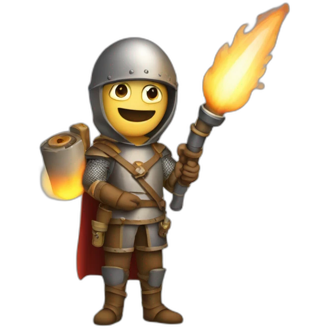 medieval Pyrotechnician holding a rocket in one hand and a torch in the other emoji