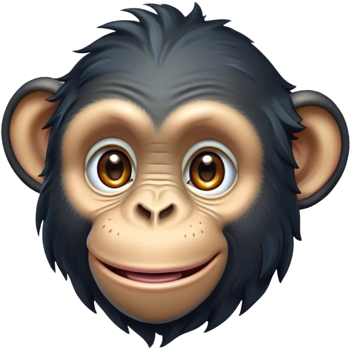 Cinematic Cute Chimpanzee Portrait Emoji, Head tilted playfully and inquisitively, with a smooth, expressive face accented by softly ruffled fur and round, sparkling eyes full of mischief, Simplified yet irresistibly adorable features, highly detailed, glowing with a warm, friendly glow, high shine, affectionate and lively, stylized with a touch of whimsical charm, soft glowing outline, capturing the essence of a mischievous yet loving chimpanzee that feels like it could leap out of the screen into your arms! emoji