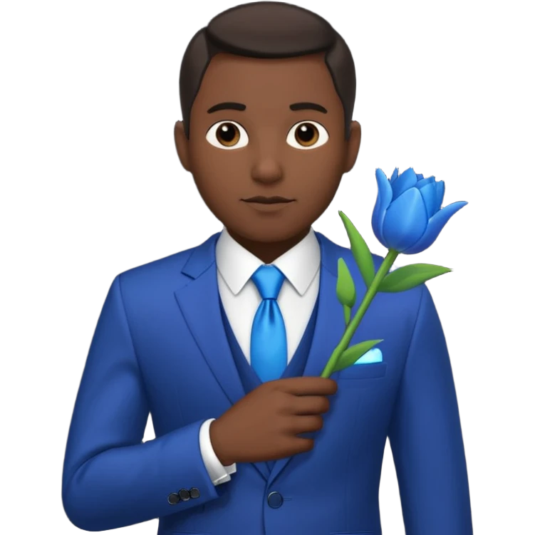 black man with blue tulip in his suit pocket emoji