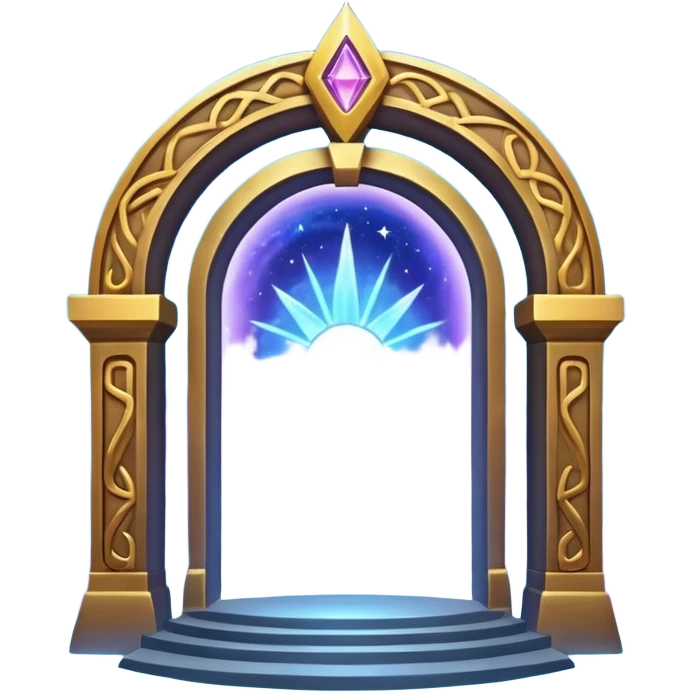 universe gate object icon, gigantic cosmic portal doorway, swirling galaxy energy inside, glowing starry aura, mystical space runes, fantasy sci-fi style, 3D cartoon, mobile game icon style, centered, clean background, no text, no watermark emoji
