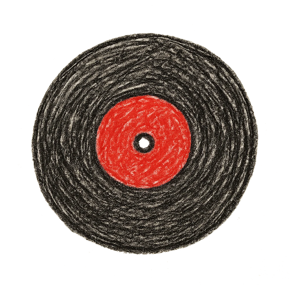 red and black vinyl record, clear illustration style, simple and recognizable emoji