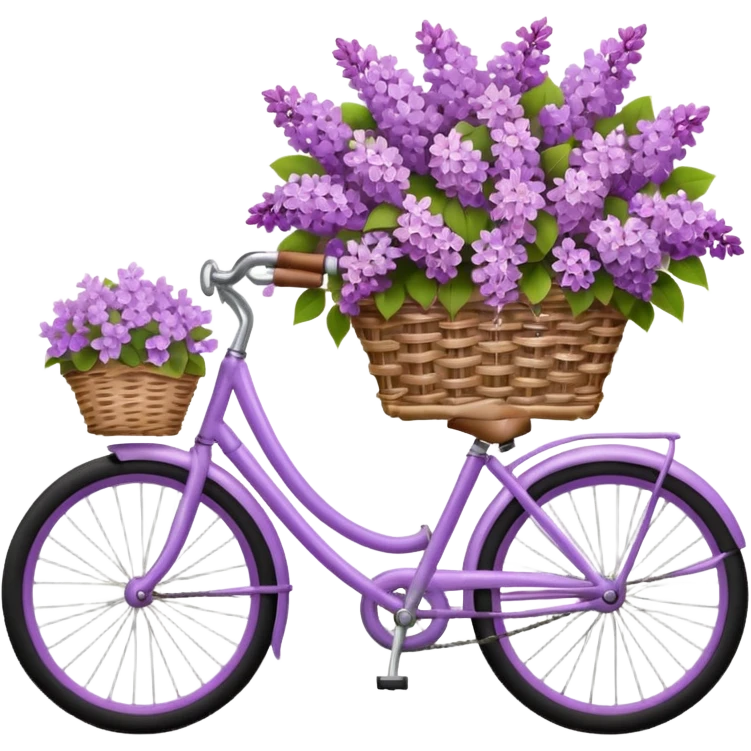 lilac bicycle with lilac flower basket emoji