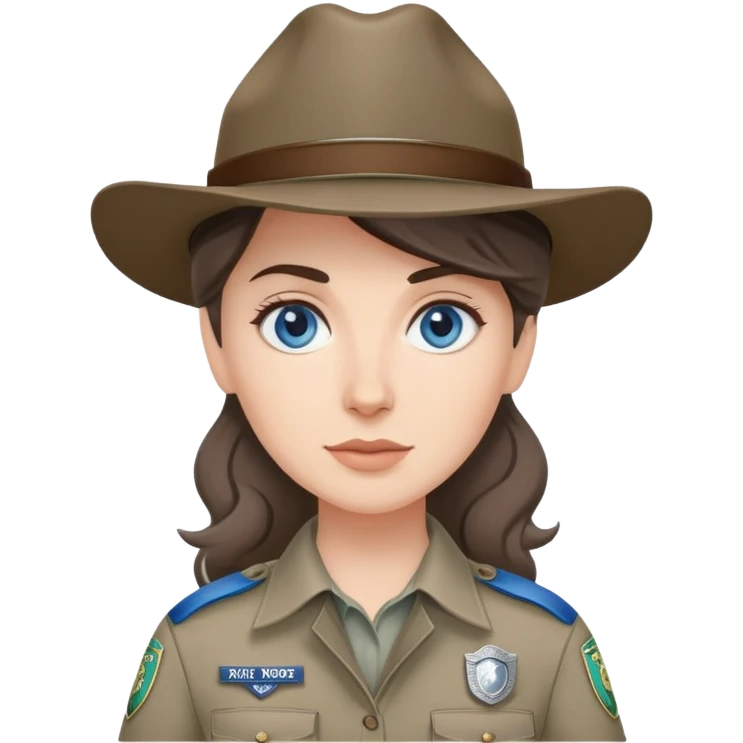 white woman park ranger with gray and brown hair, blue eyes emoji