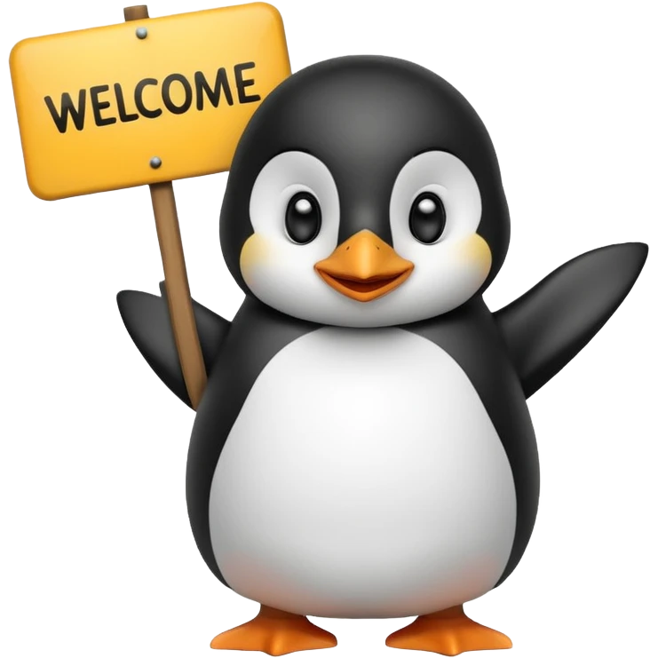 Penguin that holds big welcome sign emoji