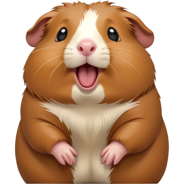 Cinematic Cute Yawning Brown Guinea Pig Portrait Emoji, Head tilted slightly with a dramatic, wide-open yawn, revealing a soft brown coat and tiny, droopy ears, round dark eyes barely open in drowsy contentment, Simplified yet irresistibly adorable features, highly detailed, glowing with a soft, cozy glow, high shine, relaxed yet expressive, stylized with a touch of whimsy, bright and endearing, soft glowing outline, capturing the essence of a sleepy yet affectionate guinea pig, so drowsy it feels like it could stretch out of the screen and curl up for a nap! emoji