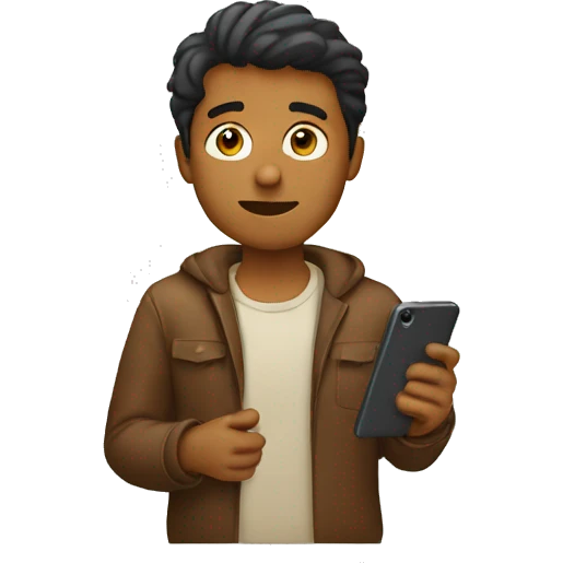 brown man holding phone wondering emoji