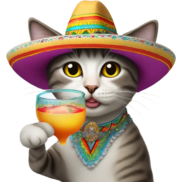 cat drinking mezcal in mexican sombrero hat emoji