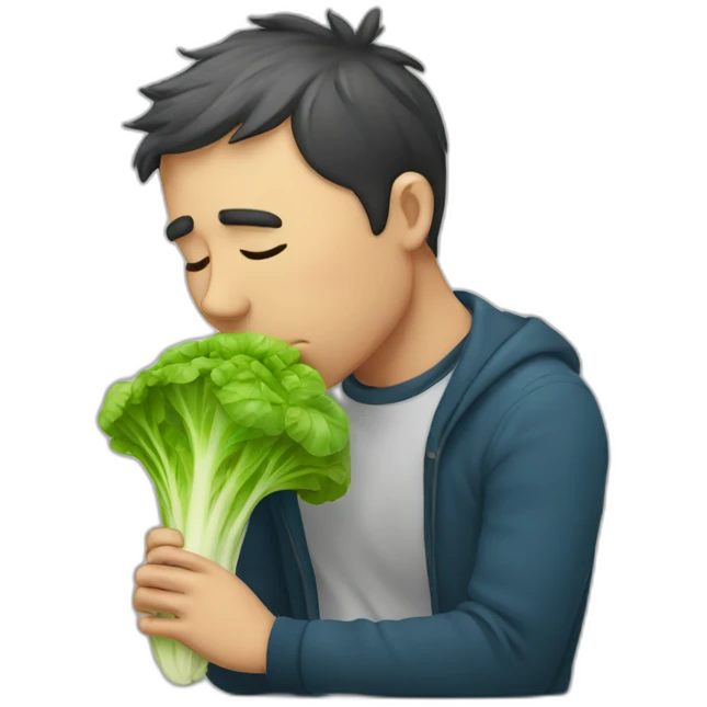  a depressed man kissing lettuce emoji