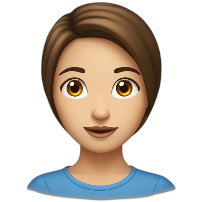 Fille brune qui a de longs cheveuxaux et des yeux bleus emoji