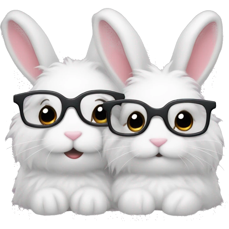 two fluffy bunnies cuddling, the one on the left has glasses emoji