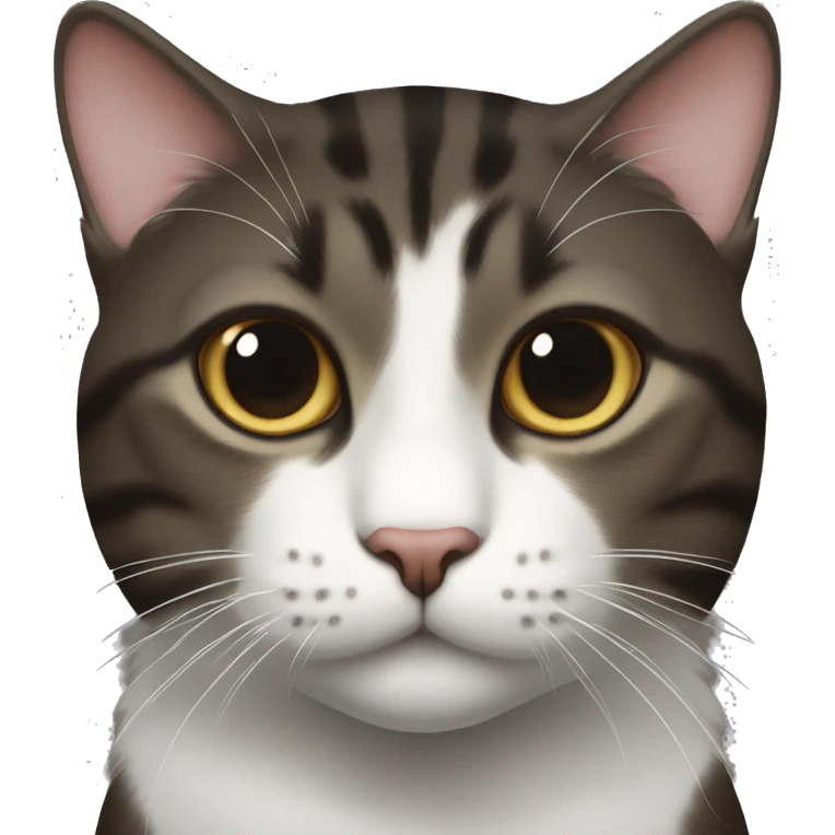 very dark brown and black tabby cat with white chest and white on right side of nose emoji