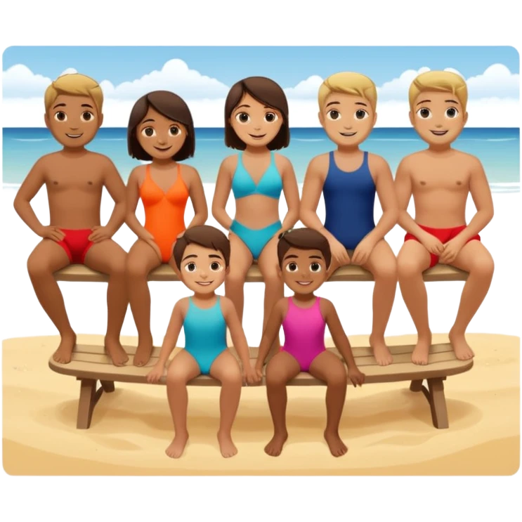 Boys and girls seating at beach emoji