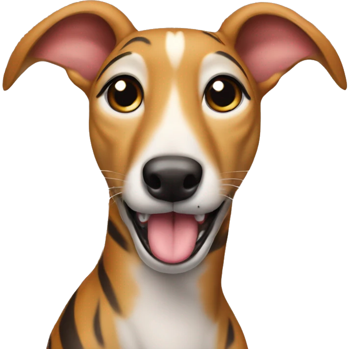 Fawn tiger greyhound wants to lick with tongue out emoji