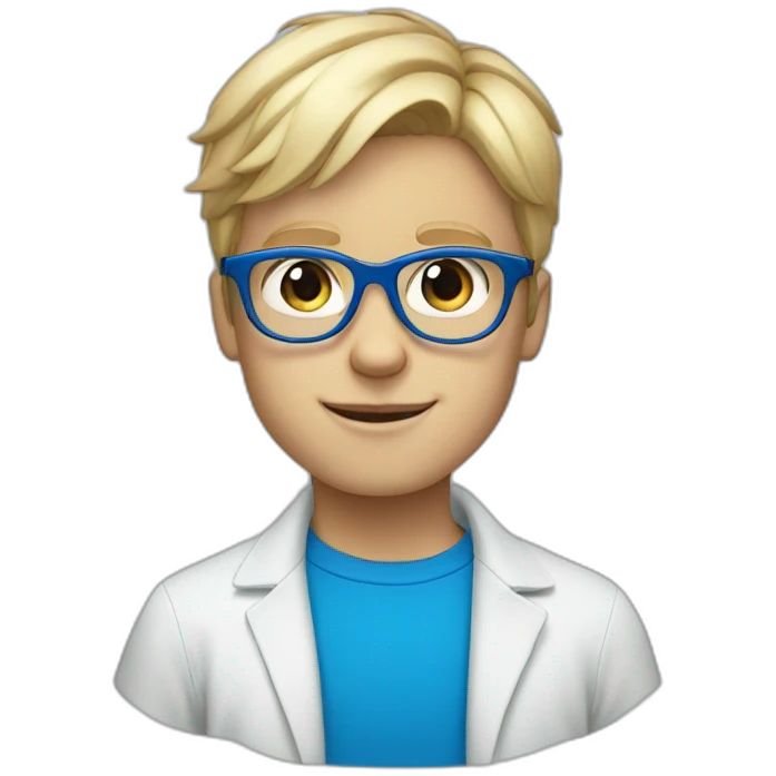 blonde boy wearing dark blue glasses with blue eyes emoji