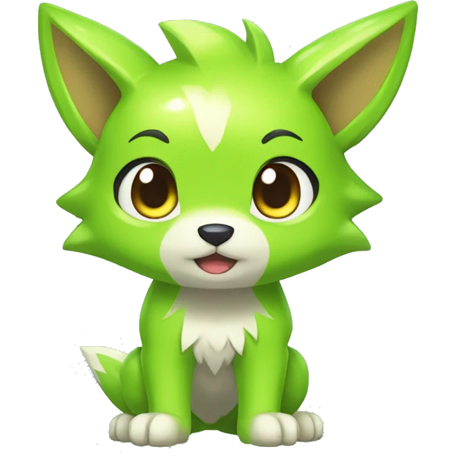 Cute Shy Shiny Chibi Lime-Green Fakémon-Wolf-Pokémon Full Body emoji