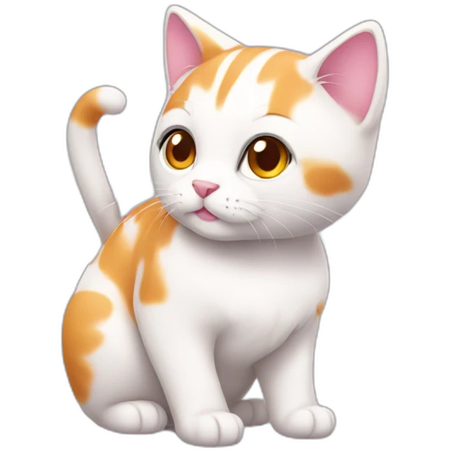 full body white orange cat cute with a small brown eyes and a paw pink necklace emoji