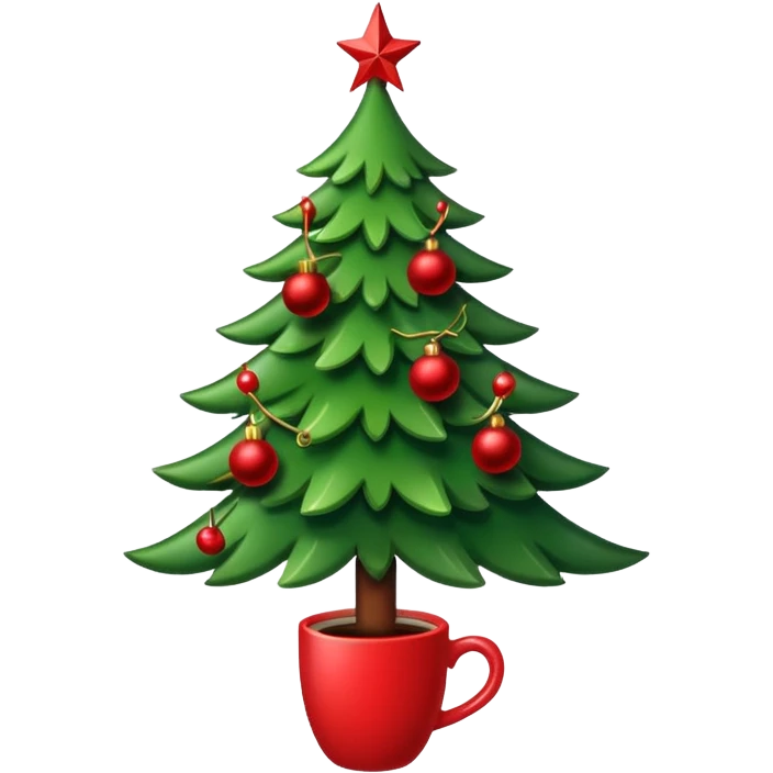 christmas tree with red balls and just the coffe stem down emoji