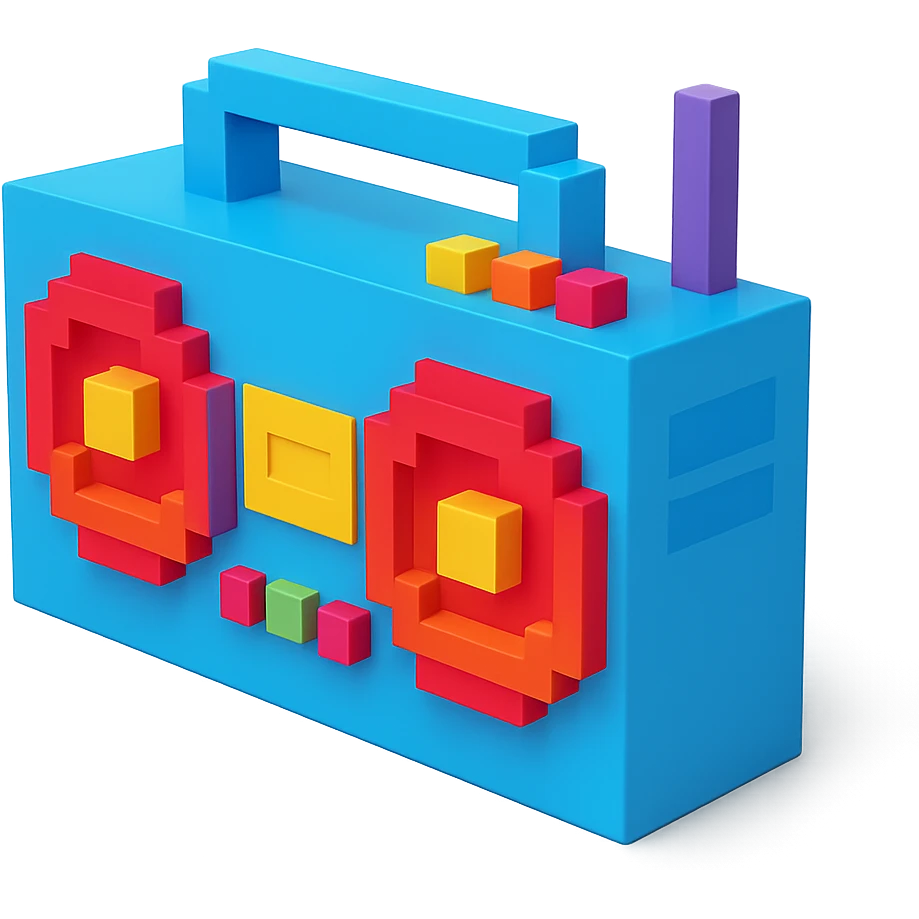 A boombox in voxel style, side view, blue color emoji
