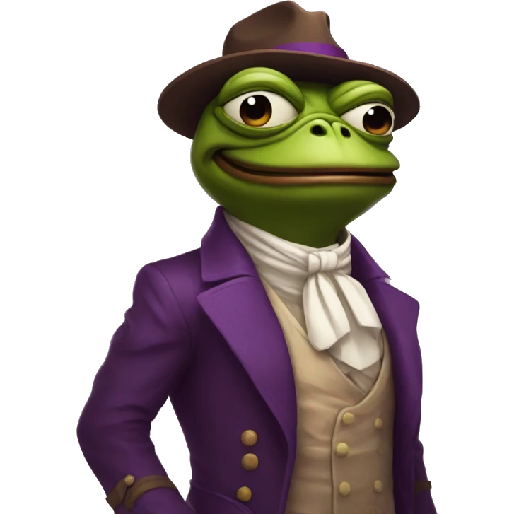 Pepe with a smile in brown and purple tones, stylish, brutal in a komonaut costume emoji