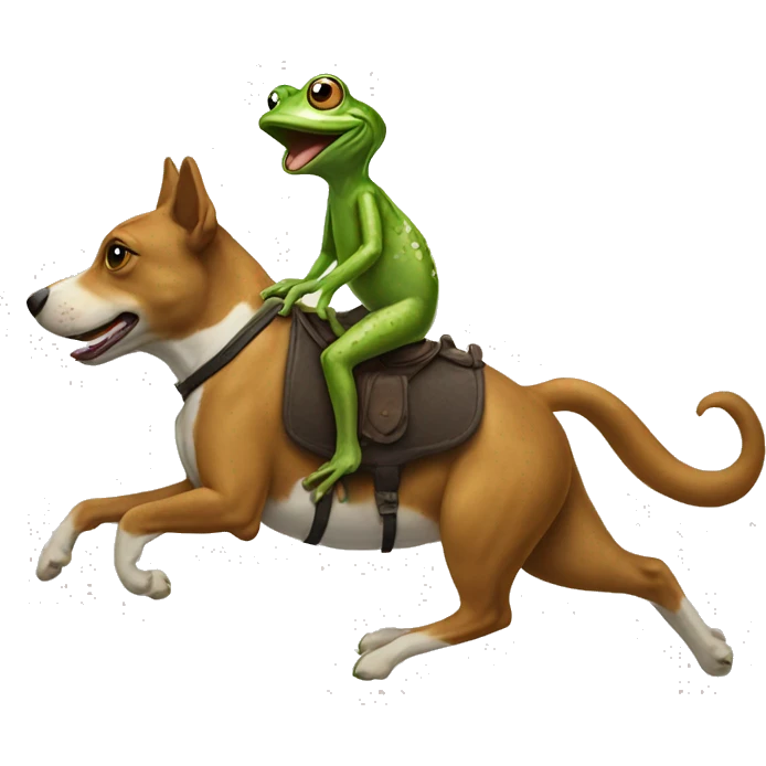 Frog riding a dog like a horse  emoji