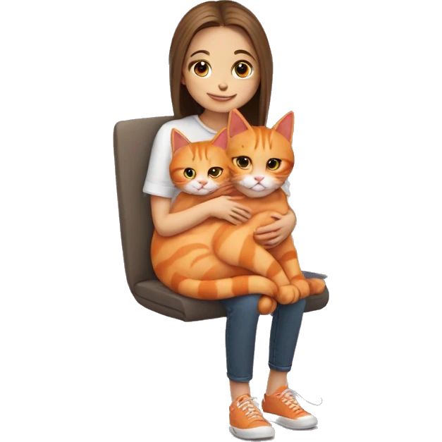 Multiple orange cats in cute girl’s lap emoji