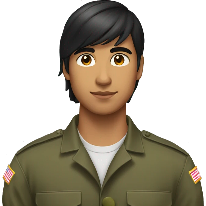 19 year old Latino soldier with black straight medium length hair  emoji