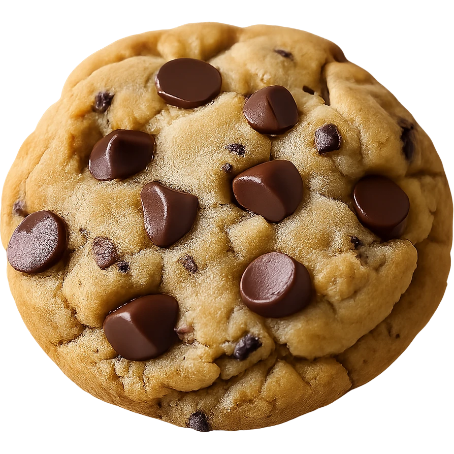 Remove the background and keep only the realistic chocolate chip cookie. Maintain photorealistic style with transparent background. emoji