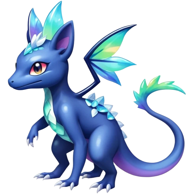 Rainbow crystalic Shiny pastel Salandit-Meowstic-Noibat-Fakémon-hybrid-creature (full body)  emoji