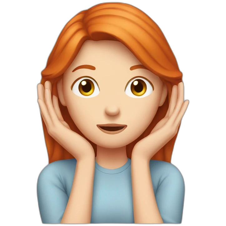 woman redhead who is covering her ears with hand emoji