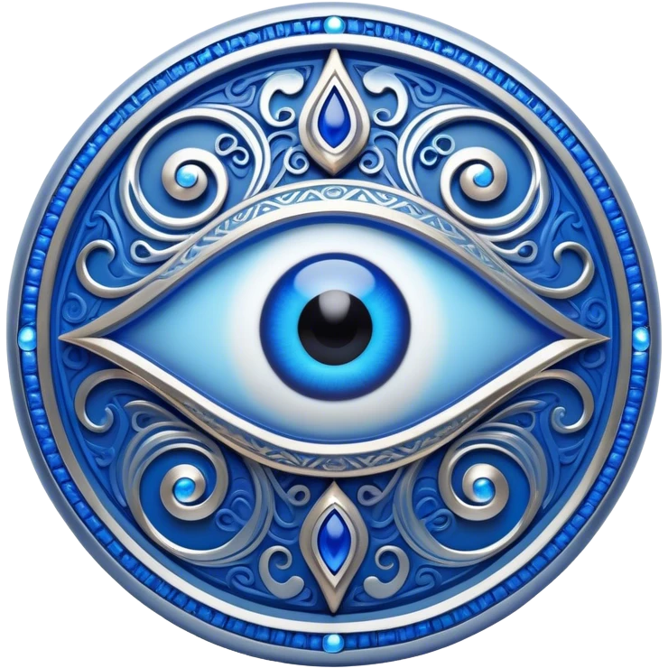 Cinematic Realistic depiction of a classic Evil Eye talisman, rendered with intricate details and vibrant blue hues, set against a soft, ethereal backdrop that underscores its protective symbolism emoji