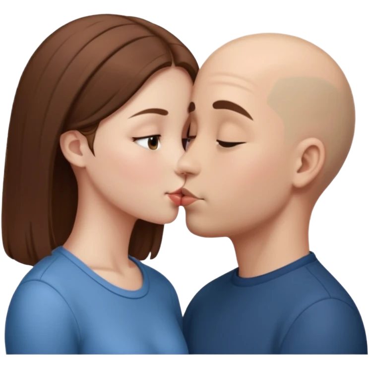 Tall Bald boy kissing a girl who has straight brown hair emoji