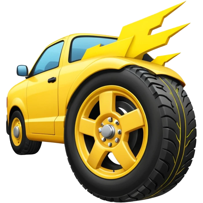 A front semi steer tire that is flat getting stuck by a lightning bolt emoji
