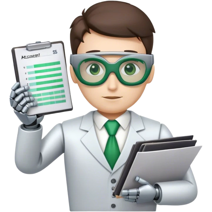 human like robot bookkeeper wearing  accountant Green eyeshades  and holding spreadsheets emoji