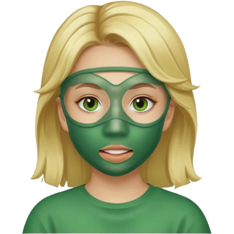 بدي بنت حاطه ماسك لونه اخضر وبدي يكون لون شعرها اشقر بليزز وممكن احطه بالكيبوردد!؟؟ 🤍🥹 emoji