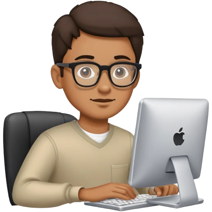 Guy with glasses working on computer emoji