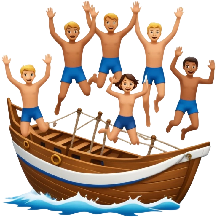 group of people jumping off a sailing ship into the ocean emoji
