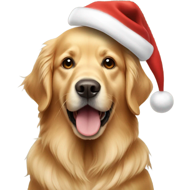 Golden retriever wearing Santa hat emoji