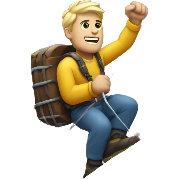 A bold white man climbing a mountain in a storm with internet cables in his hand emoji