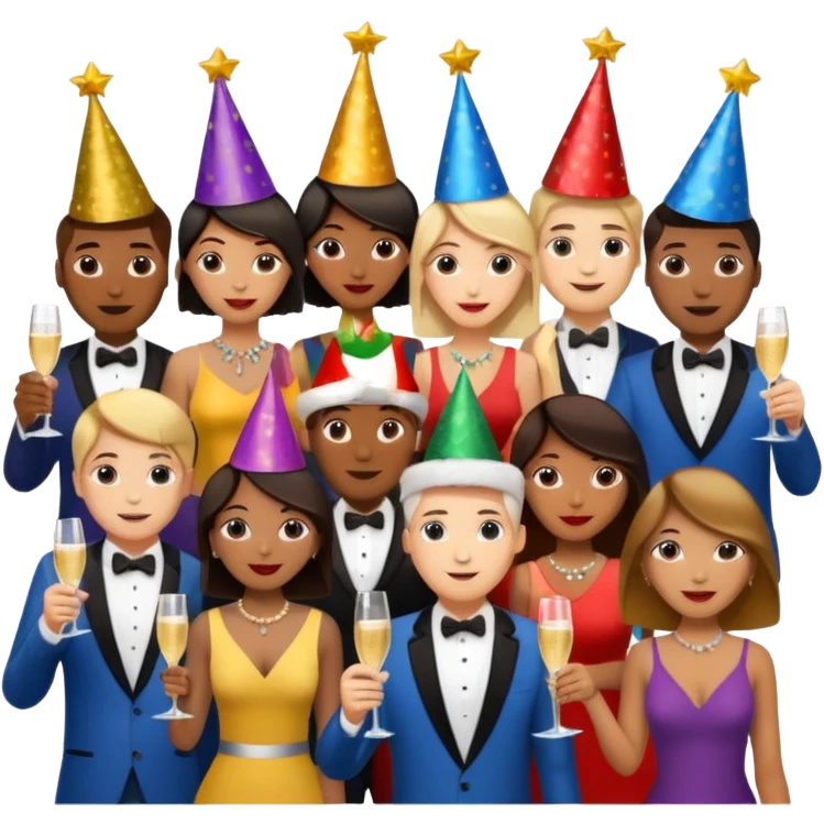 Women and men with a champagne cup new year emoji