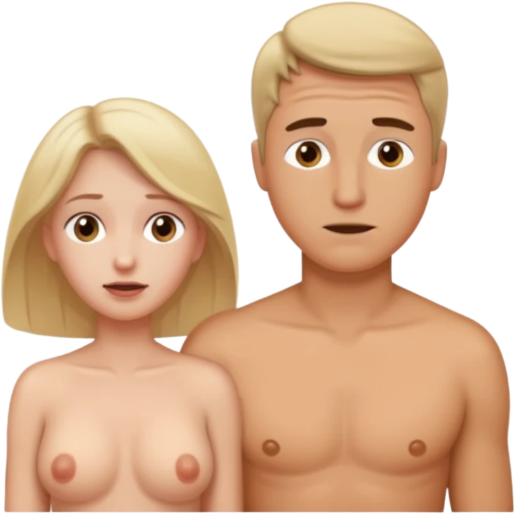 White woman naked and embarrassed in front of white man emoji