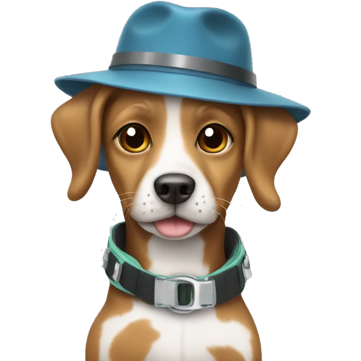 Dog wearing roller blades and a hat emoji