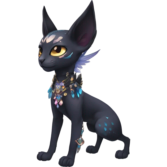 cool punk kawaii anime edgy distinguished ethereal elegant beautiful fantasy black ethereal fantasy nargacuga-Noivern-sphynx-Quiana-Fakemon collar harness jewels full body emoji