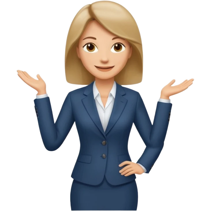 business woman with characters in her forties in full suit dark blond hair standing emoji