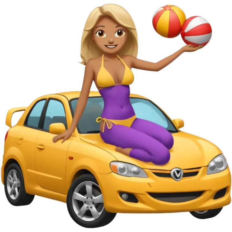 a woman with bikini on top of a crashign car emoji