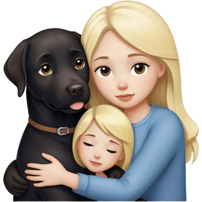 Black Labrador cuddling a human girl with pale skin and  blonde hair emoji