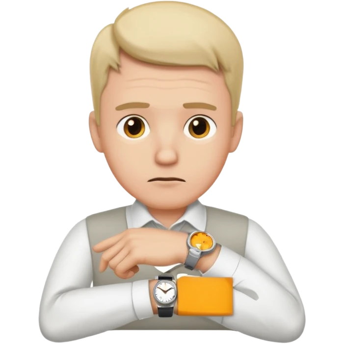 bored man pointing at his watch on his wrist emoji
