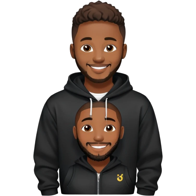 African yound man in his late 20s with a  bright smile with a short boxed beard, black hoody, and a low cut hair, looking like davido the musician emoji