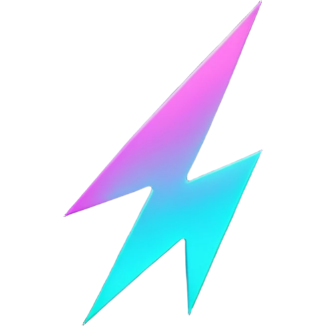 futuristic minimalistic glowing lightning bolt symbol, neon purple and cyan light, dark background, sleek cyberpunk tech style, no face, 1:1 aspect ratio emoji