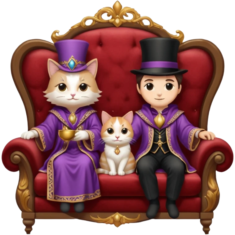 magician couple and their pet cat emoji