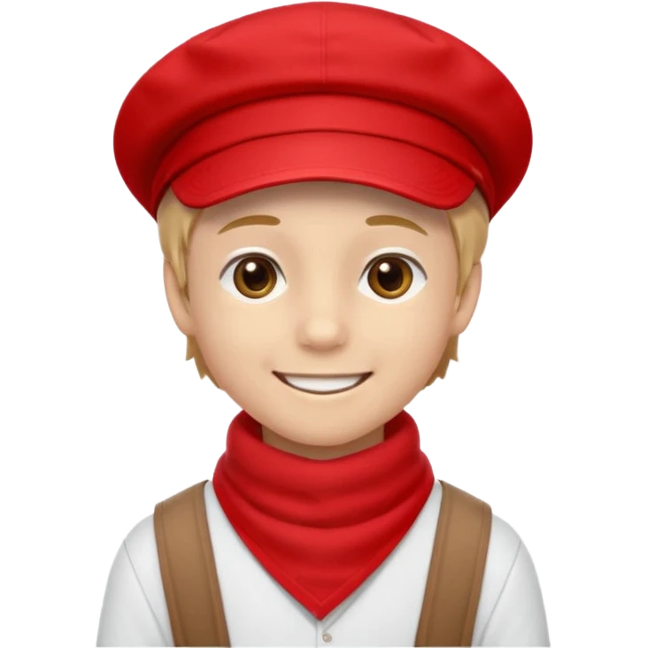 A Soviet pioneer emoji — smiling young boy wearing a bright red tie (pioneer neckerchief) and a red pilotka cap. White shirt, neat and cheerful, minimal flat emoji style, simple colors, clear outlines, professional emoji design. emoji